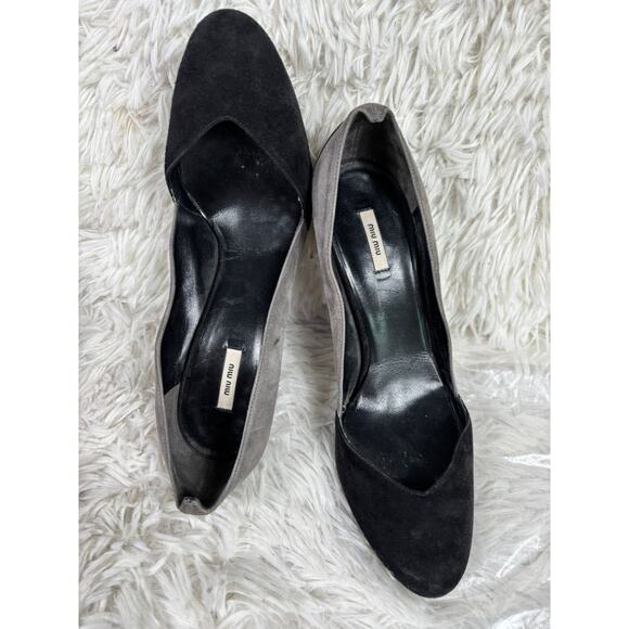 Miu Miu Ombre Suede Leather High Heels Leather Pumps Size 36.5 US 6.5 Black Gray - Picture 1 of 9